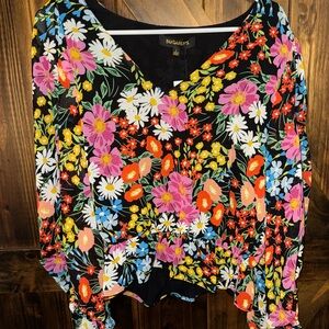 Sugarlips Floral V-Neck Top - Black, Pink, Yellow, Blue